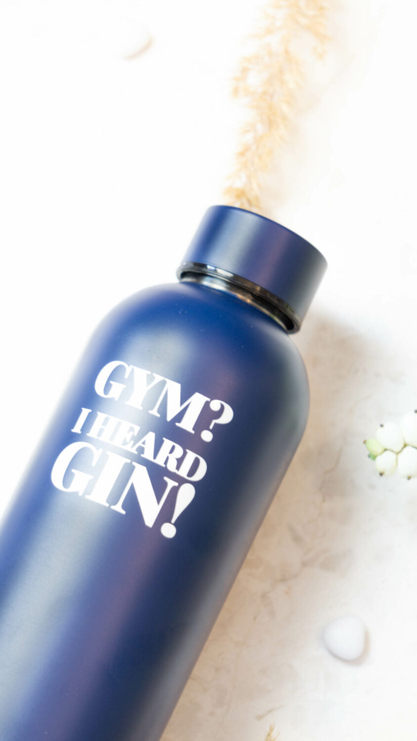 Water Bottle / Thermos - Gym? I Heard Gin! - Dark Blue, 500 ml, Stainless Steel