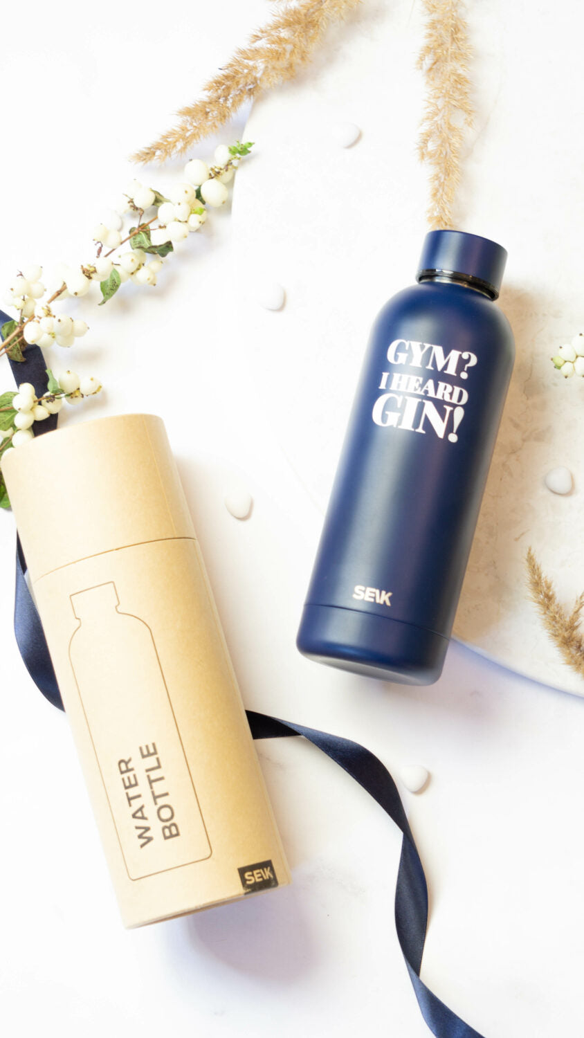 Water Bottle / Thermos - Gym? I Heard Gin! - Dark Blue, 500 ml, Stainless Steel