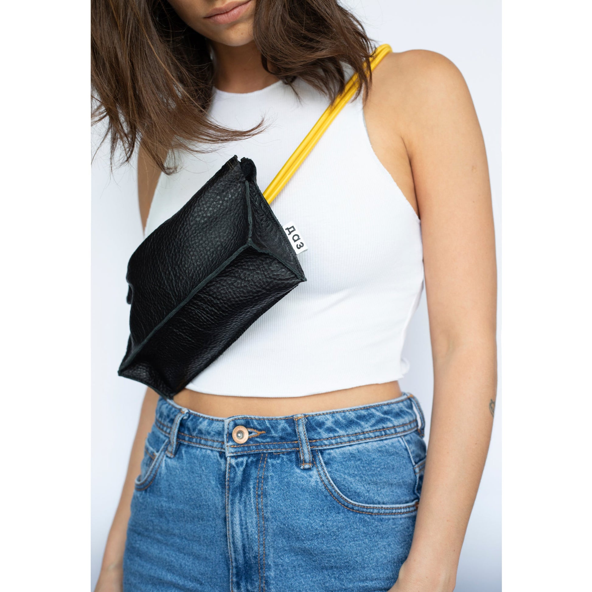 Handmade Leather Bum Bag - Black and Yellow